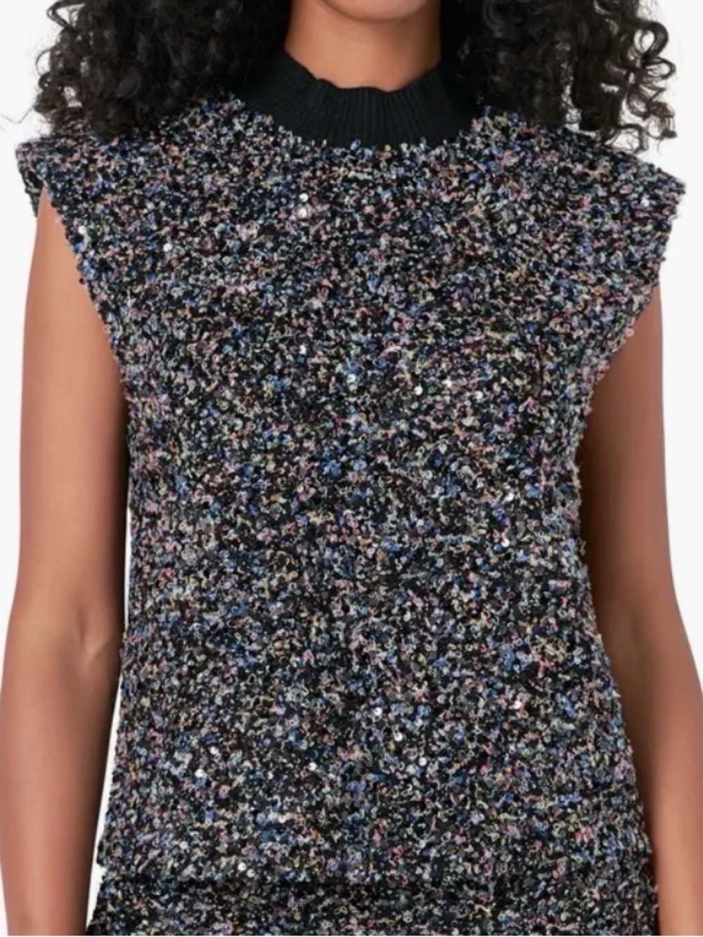 Sleeveless Black Multicolor Bouclé Knit Top